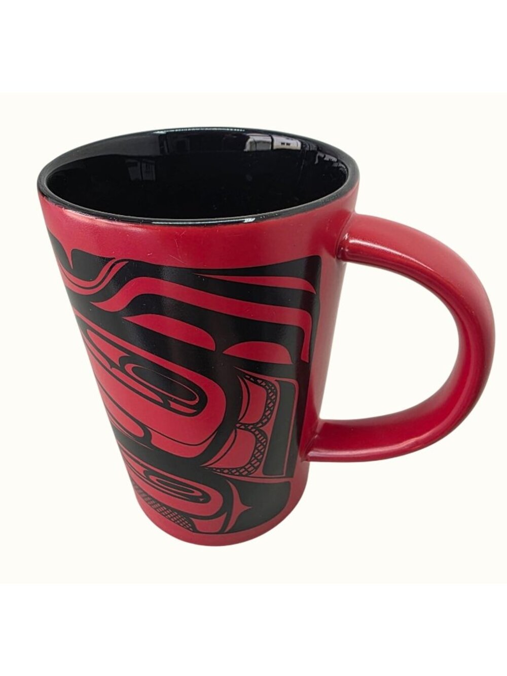 Native Northwest Canada Red Black Tribal Art Mug Large Ceramic Coffee Cup 5”